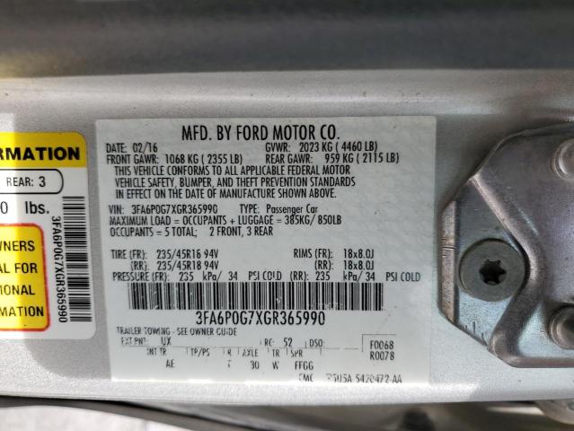 3FA6P0G7XGR365990 | 2016 FORD FUSION S