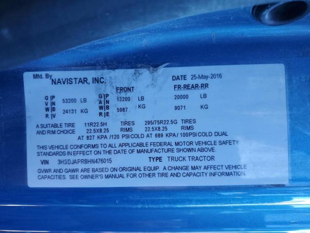 Lot #2216971480 2017 INTERNATIONAL PROSTAR salvage car