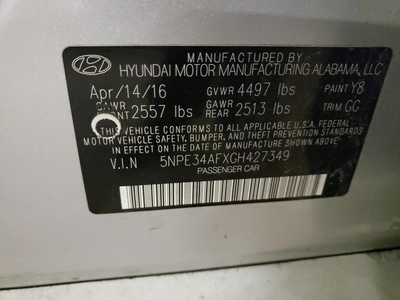 5NPE34AFXGH427349 2016 Hyundai Sonata Sport