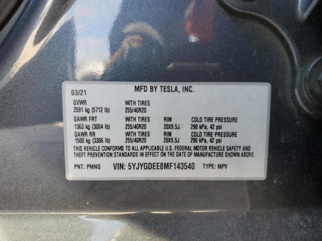 5YJYGDEE8MF143540 | 2021 TESLA MODEL Y