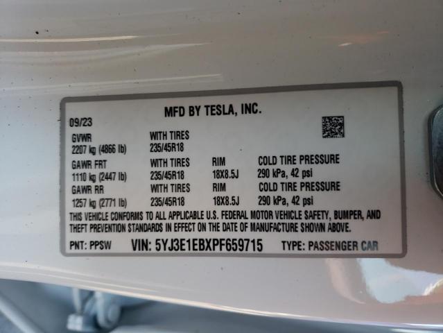 5YJ3E1EBXPF659715 | 2023 Tesla model 3