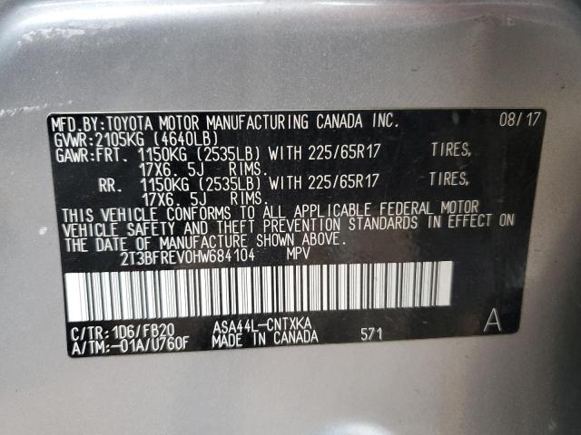 2017 Toyota Rav4 Le VIN: 2T3BFREV0HW684104 Lot: 78913803