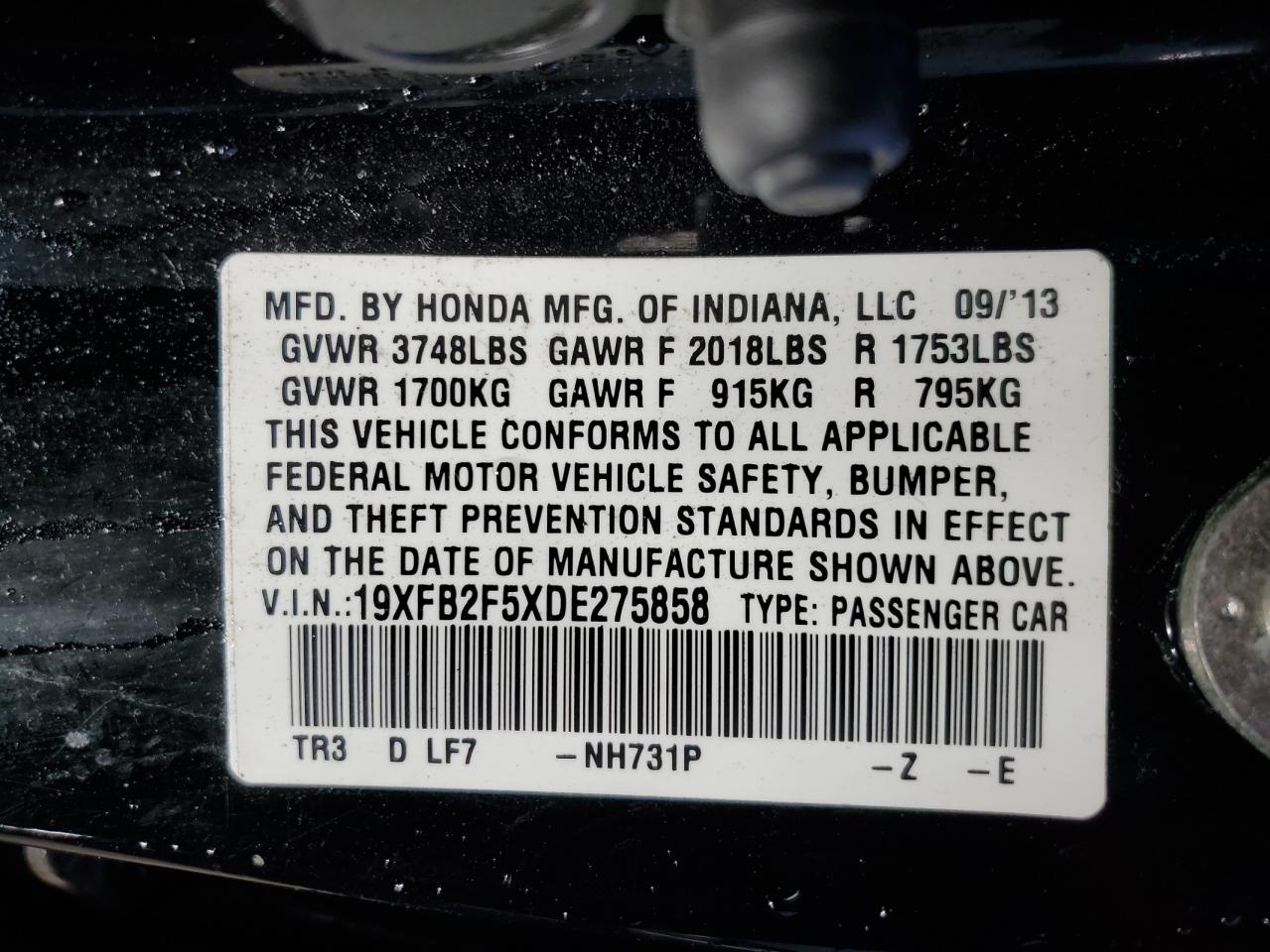 19XFB2F5XDE275858 2013 Honda Civic Lx