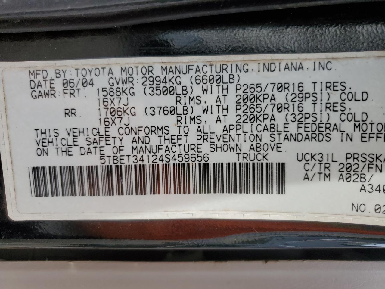 5tbet34124s459656 5TBET34124S459656 2004 Toyota Tundra Double Cab Sr5