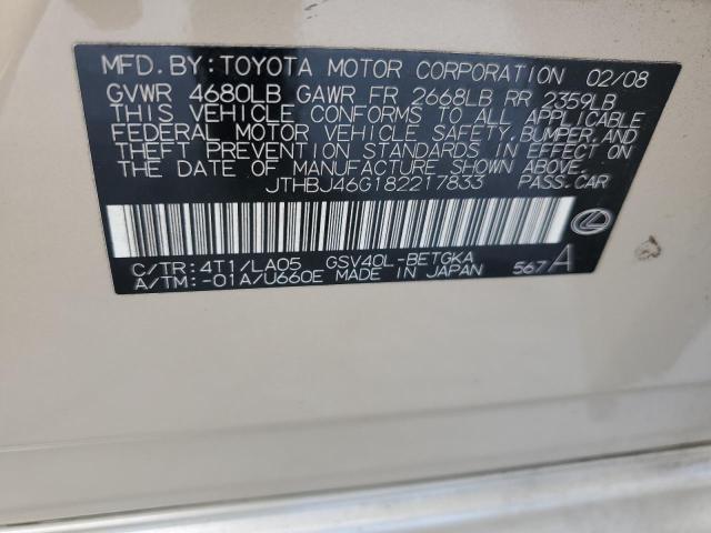 JTHBJ46G182217833 | 2008 Lexus es 350