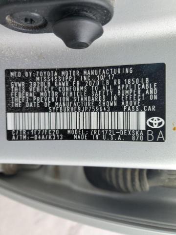 5YFBURHE9JP759643 | 2018 TOYOTA COROLLA L