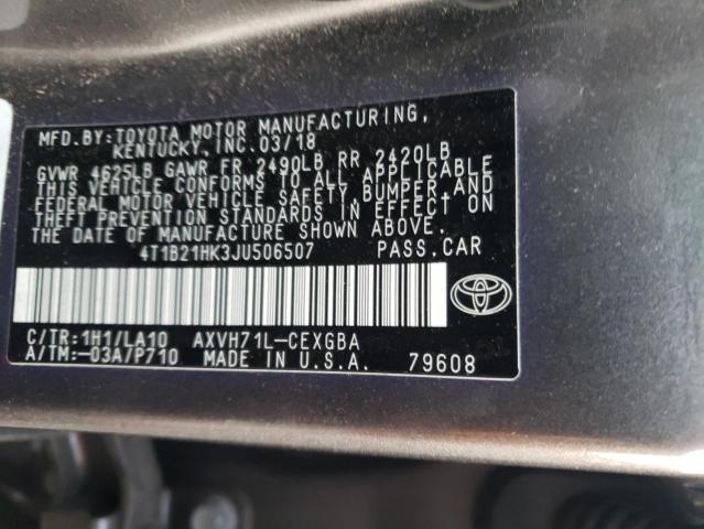 4T1B21HK3JU506507 | 2018 TOYOTA CAMRY HYBR