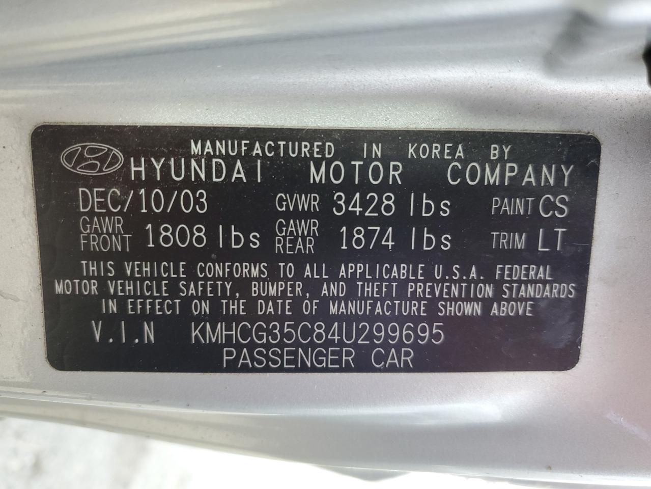 KMHCG35C84U299695 2004 Hyundai Accent Gl