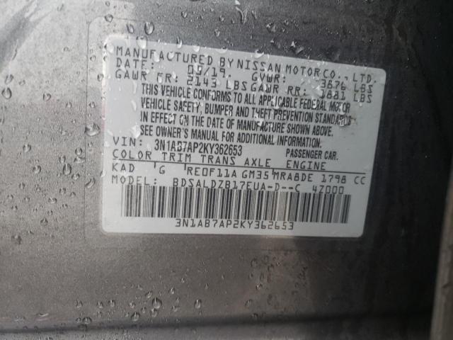 3N1AB7AP2KY362653 | 2019 NISSAN SENTRA S