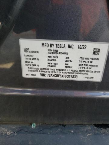 2023 Tesla Model X VIN: 7SAXCBE5XPF367833 Lot: 81624873