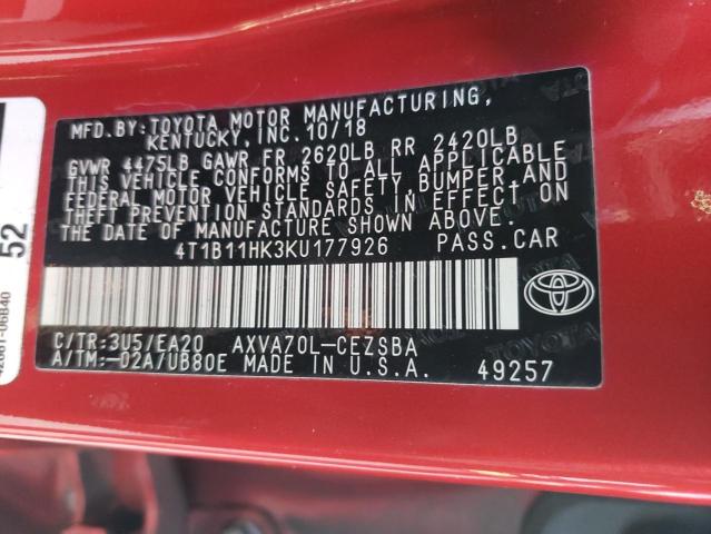 4T1B11HK3KU177926 | 2019 TOYOTA CAMRY L