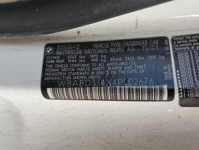 2004 BMW 325 Ci VIN: WBABD334X4PL02676 Lot: 78657083