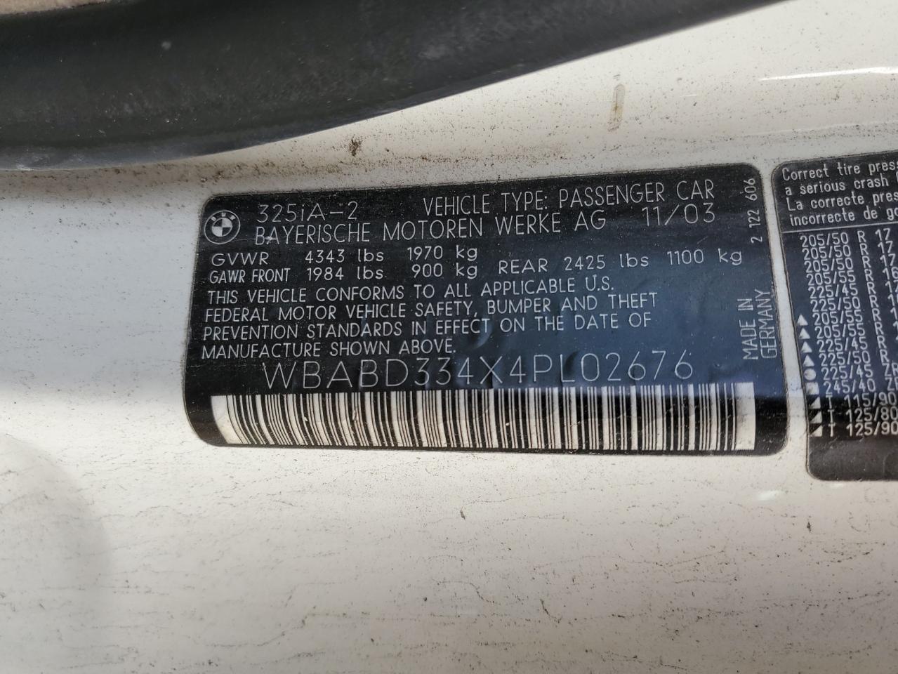 WBABD334X4PL02676 2004 BMW 325 Ci