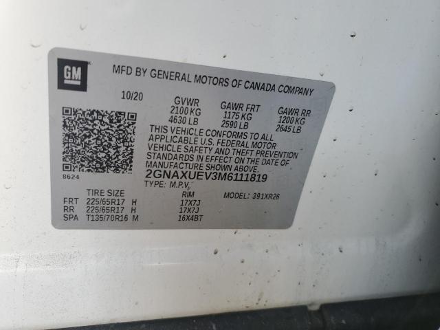 2GNAXUEV3M6111819 | 2021 CHEVROLET EQUINOX LT