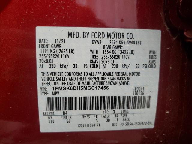 1FMSK8DH5MGC17456 | 2021 Ford explorer xlt