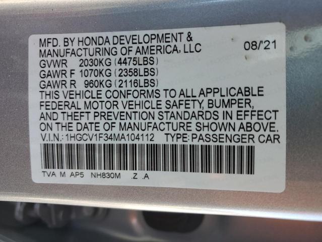 1HGCV1F34MA104112 | 2021 HONDA ACCORD SPO