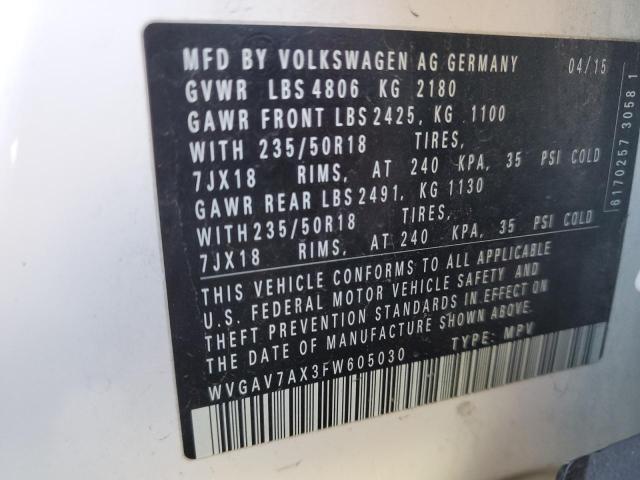 2015 VOLKSWAGEN TIGUAN S WVGAV7AX3FW605030