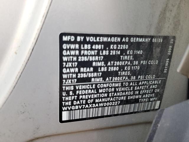 WVGBV7AX3AW000227 | 2010 Volkswagen tiguan se