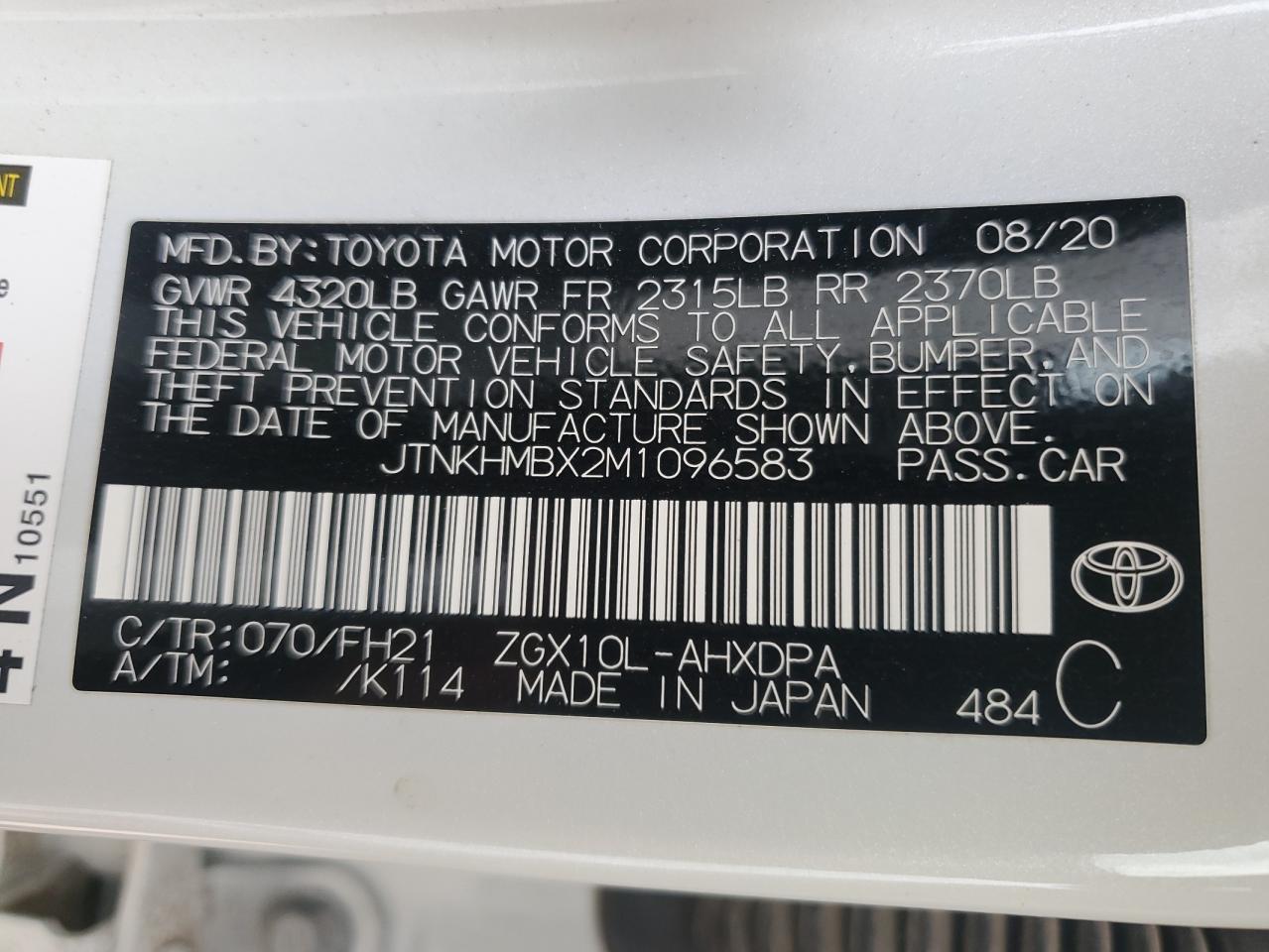 JTNKHMBX2M1096583 2021 Toyota C-Hr Xle