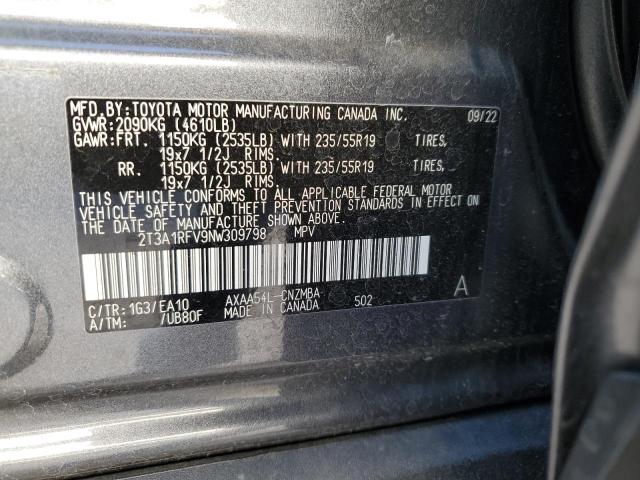 VIN 2T3A1RFV9NW309798 2022 TOYOTA RAV4 no.12