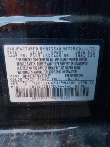 3N1AB7AP7KY270437 | 2019 NISSAN SENTRA S