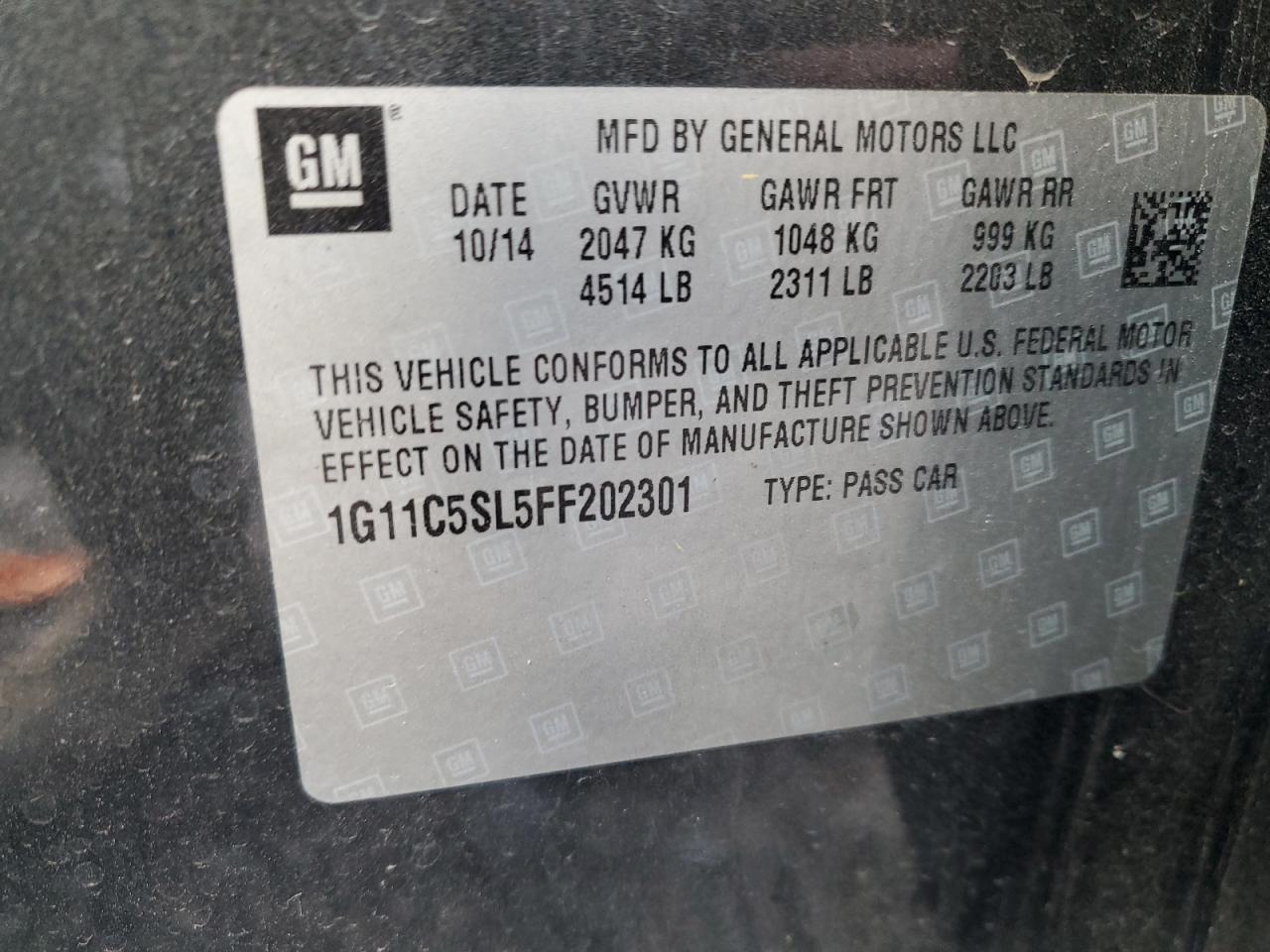 2015 Chevrolet Malibu 1Lt vin: 1G11C5SL5FF202301