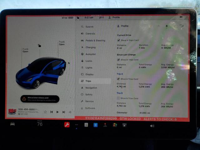 5YJ3E1EA1NF288299 | 2022 TESLA MODEL 3