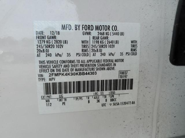 2FMPK4K90KBB44303 2019 FORD EDGE, photo no. 13