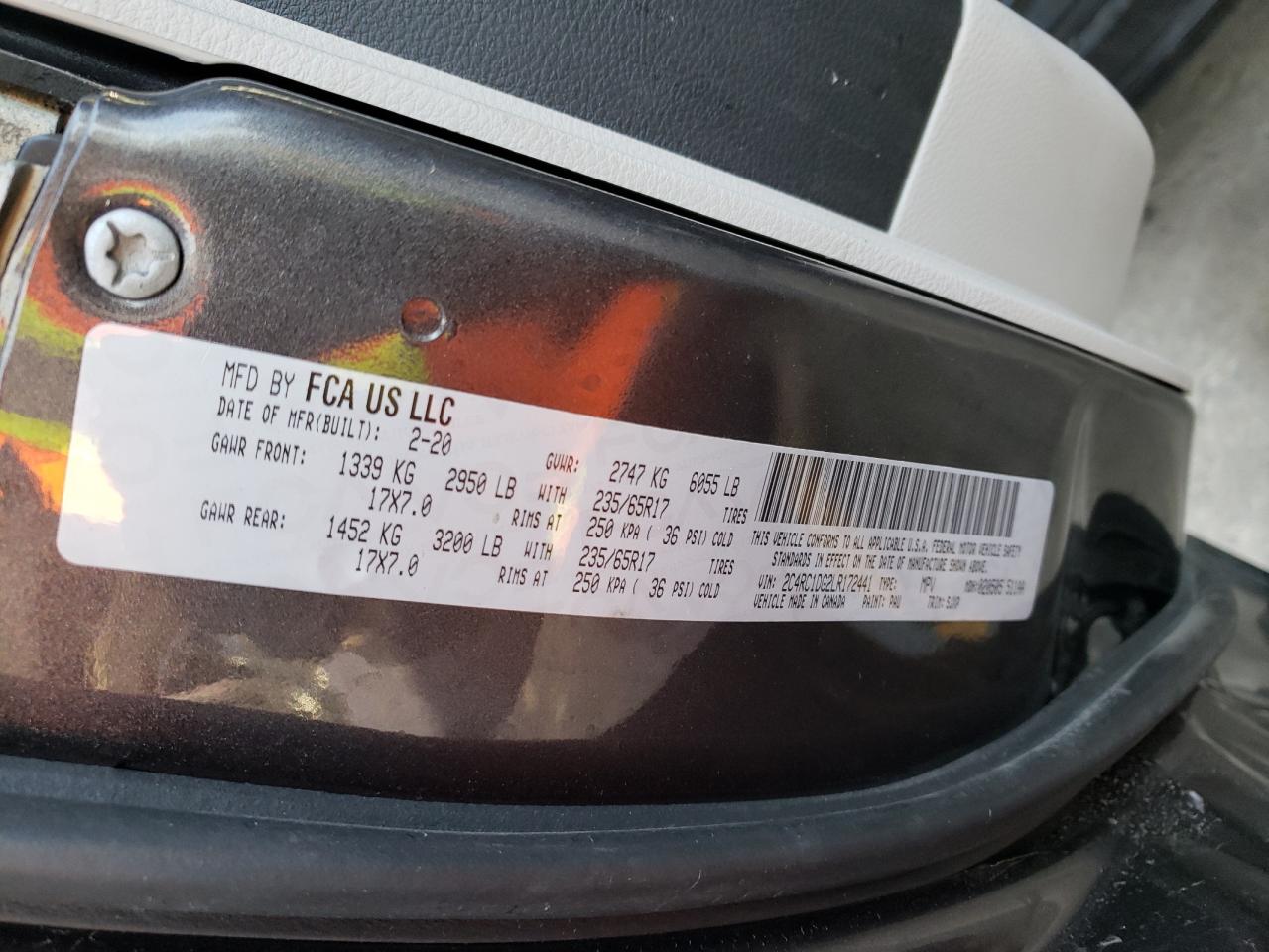 2c4rc1dg2lr172441 2C4RC1DG2LR172441 2020 Chrysler Voyager Lxi
