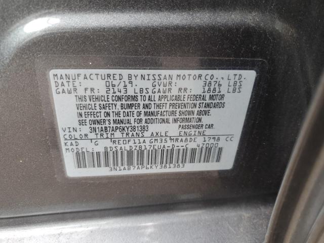 3N1AB7AP6KY381383 | 2019 NISSAN SENTRA S