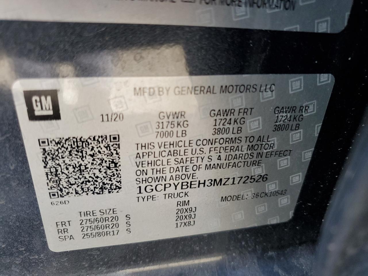 1gcpybeh3mz172526 1GCPYBEH3MZ172526 2021 Chevrolet Silverado K1500 Custom