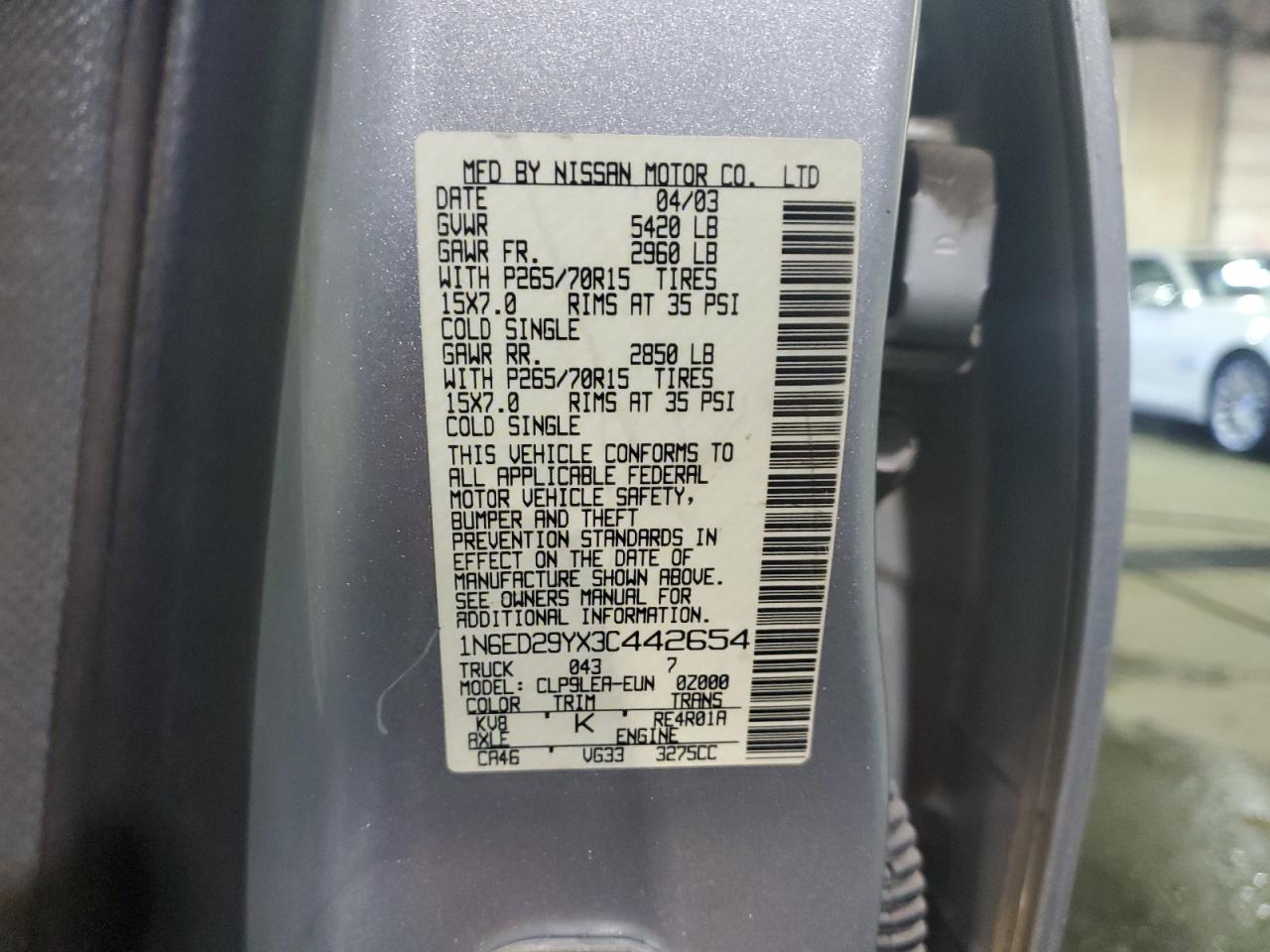 1n6ed29yx3c442654 1N6ED29YX3C442654 2003 Nissan Frontier Crew Cab Xe