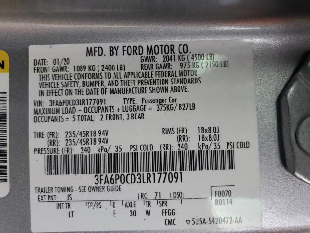 3FA6P0CD3LR177091 | 2020 FORD FUSION SEL