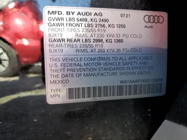 WA1AAAFYXM2133258 | 2021 AUDI Q5 PREMIUM