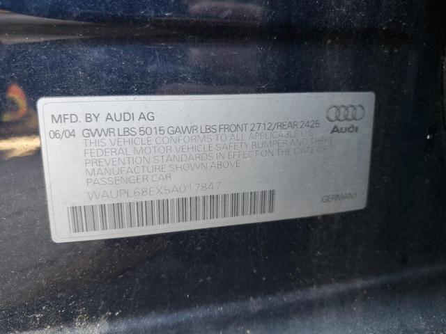 2005 Audi S4 VIN: WAUPL68EX5A017847 Lot: 80349793