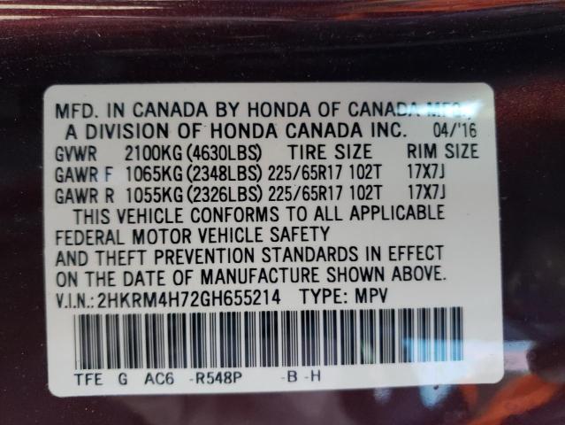 2HKRM4H72GH655214 | 2016 HONDA CR-V EXL