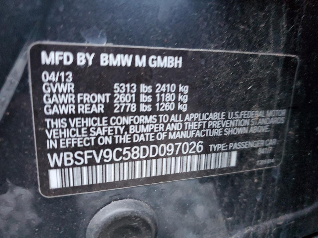 wbsfv9c58dd097026 WBSFV9C58DD097026 2013 BMW M5