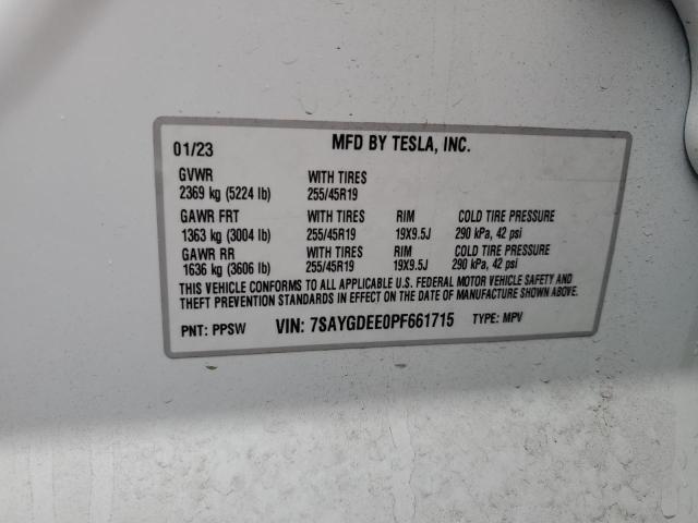 7SAYGDEE0PF661715 | 2023 TESLA MODEL Y