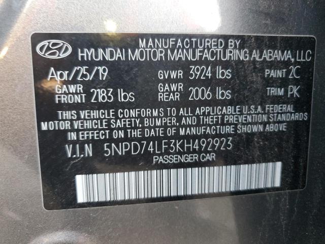 5NPD74LF3KH492923 | 2019 HYUNDAI ELANTRA SE