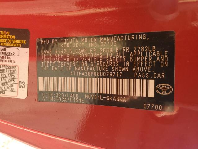 4T1FA38P86U079747 2006 Toyota Camry Solara Se