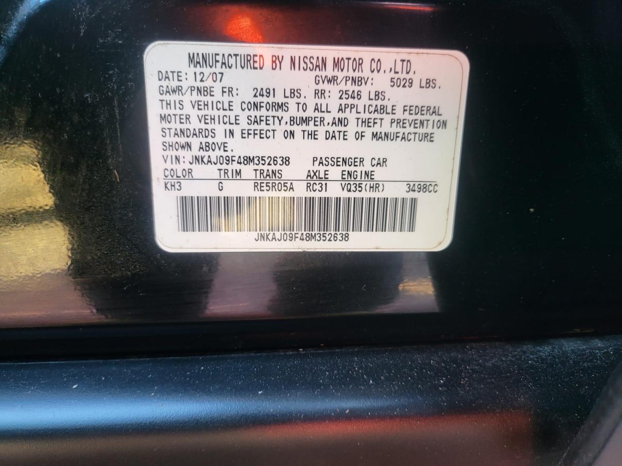 jnkaj09f48m352638 JNKAJ09F48M352638 2008 Infiniti Ex35 Base