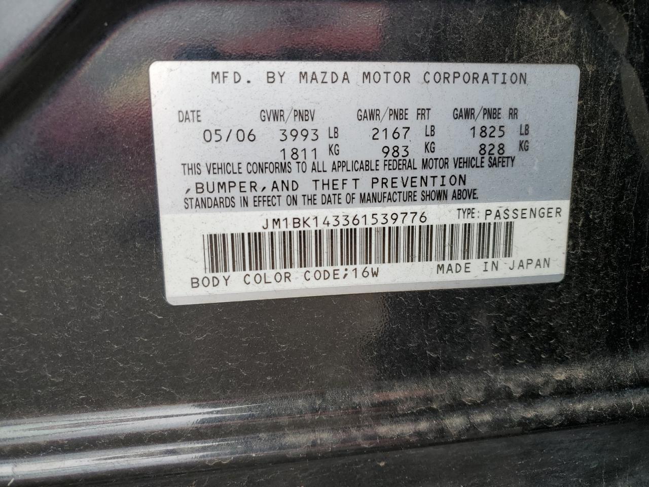 JM1BK143361539776 2006 Mazda 3 Hatchback