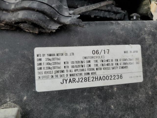 2017 YAMAHA YZFR6 JYARJ28E2HA002236
