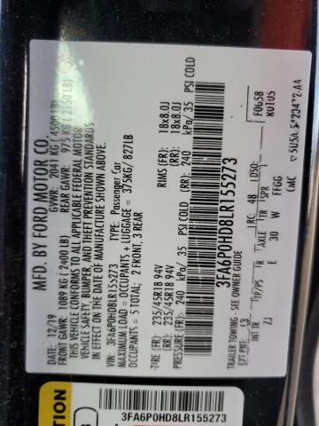 VIN 3FA6P0HD8LR155273 2020 Ford Fusion, SE no.12