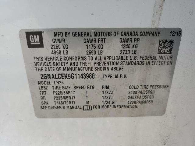 2GNALCEK9G1143980 | 2016 CHEVROLET EQUINOX LT