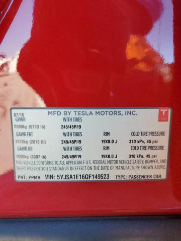 5YJSA1E16GF149523 | 2016 TESLA MODEL S