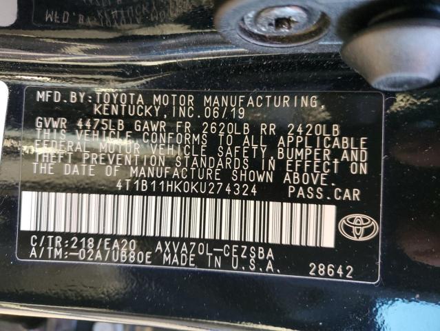 2019 TOYOTA CAMRY L - 4T1B11HK0KU274324