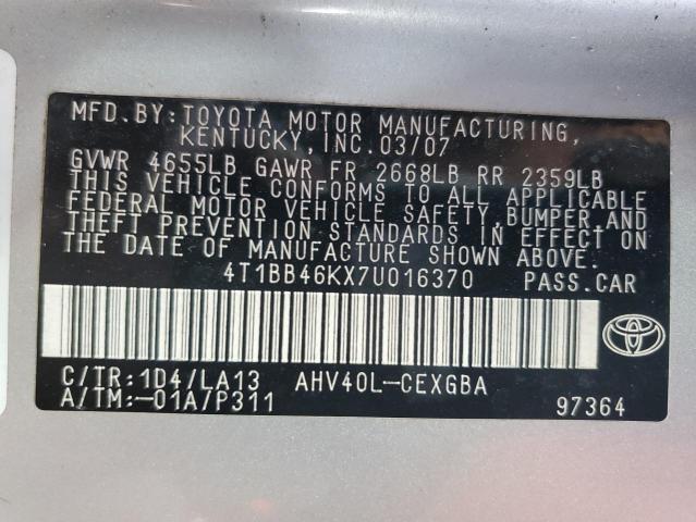 4T1BB46KX7U016370 | 2007 Toyota camry hybrid