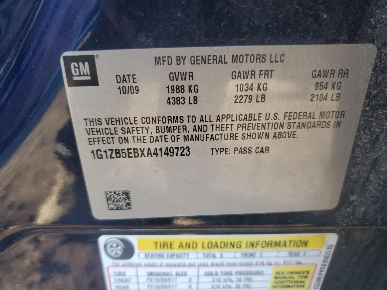 1G1ZB5EBXA4149723 2010 Chevrolet Malibu Ls