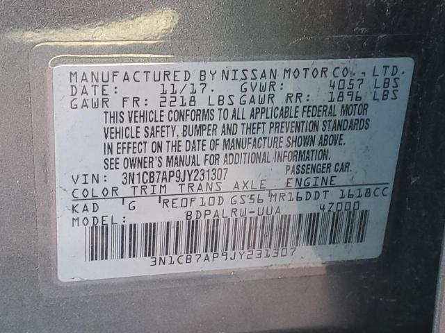 3N1CB7AP9JY231307 | 2018 NISSAN SENTRA SR